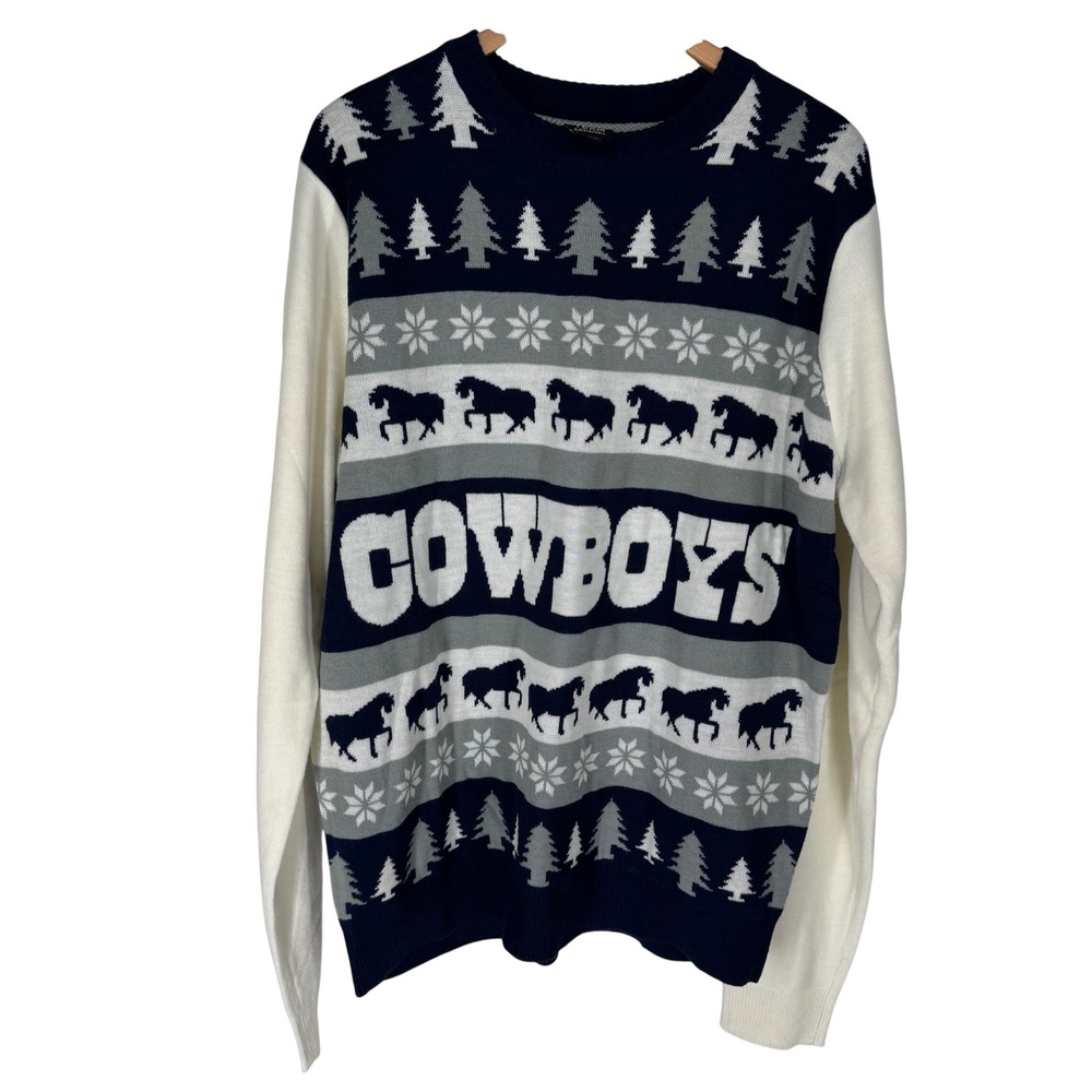 NFL Team Apparel Dallas Cowboys Mens XL Football‎ Blue Fair Isle Holiday Sweater